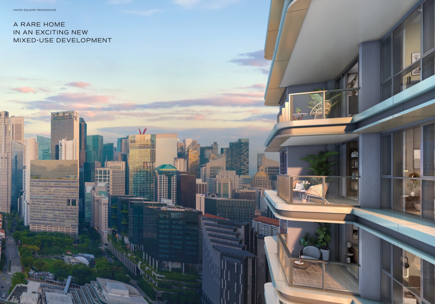 Balcony render overlooking CBD skyline